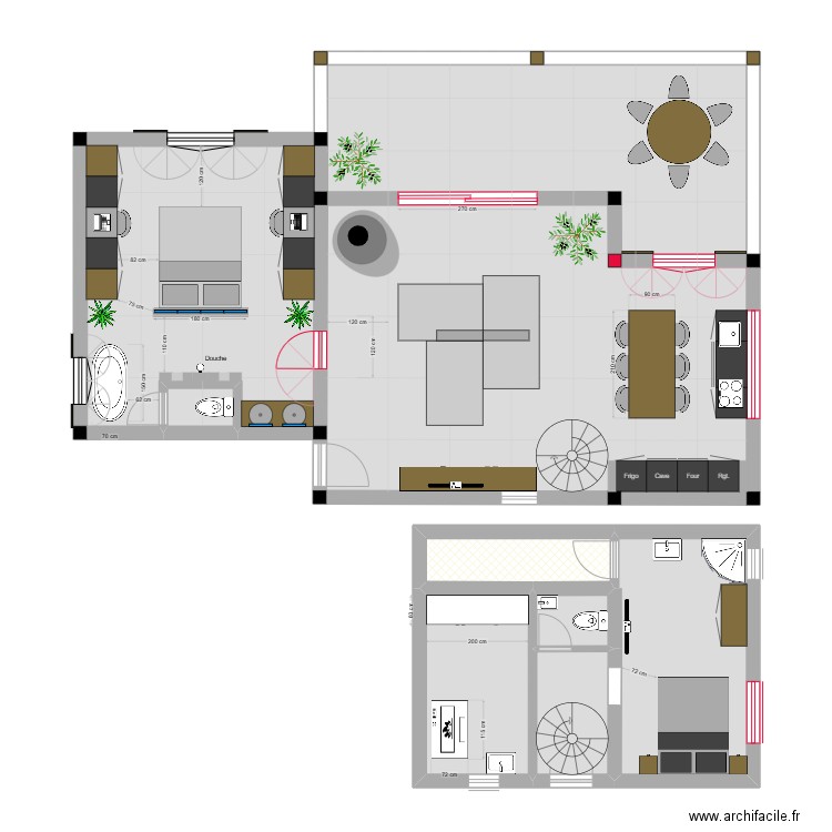 Seborga 1 chambre SDB ouverte. Plan de 9 pièces et 115 m2