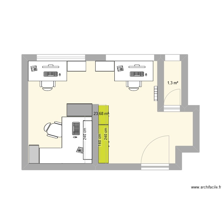 bureau. Plan de 2 pièces et 25 m2