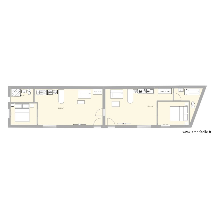 Logements. Plan de 3 pièces et 79 m2