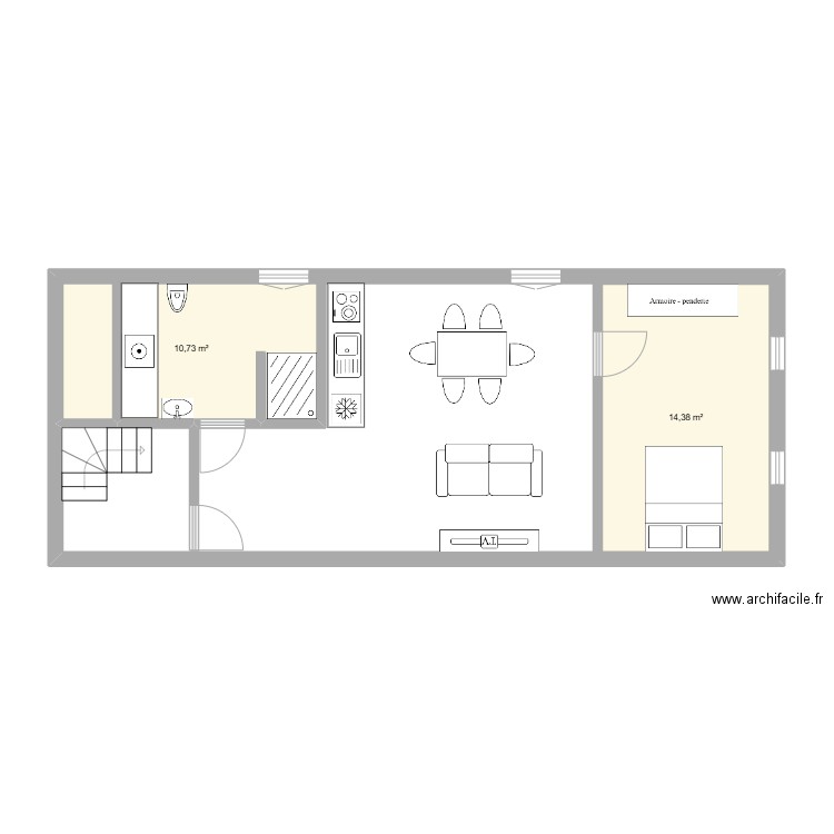 appart 1. Plan de 2 pièces et 25 m2