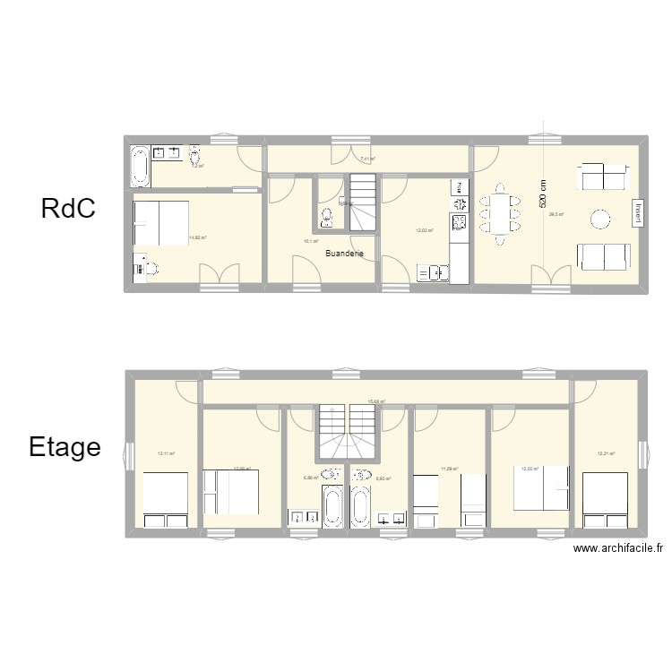 Annexe 15 Longère. Plan de 15 pièces et 174 m2