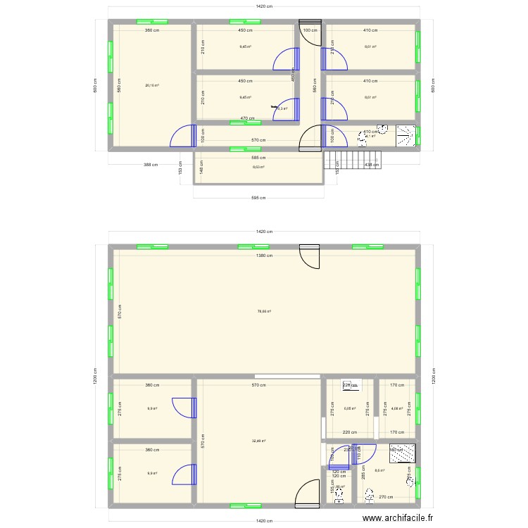 Fwaye Lespwa rez de chaussée. Plan de 16 pièces et 231 m2