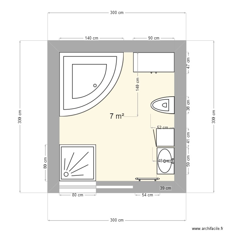 sdb 2. Plan de 1 pièce et 7 m2