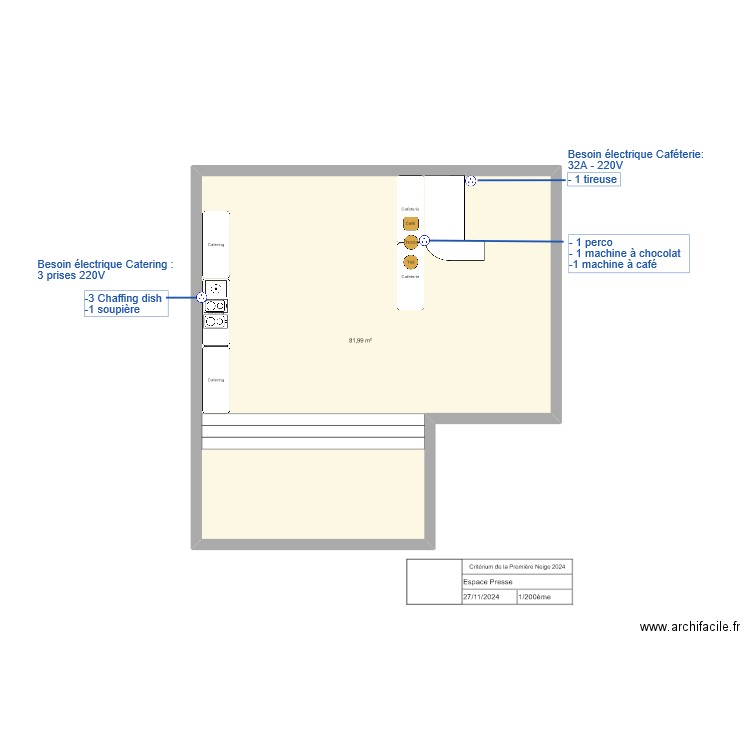 Espace Presse. Plan de 1 pièce et 82 m2