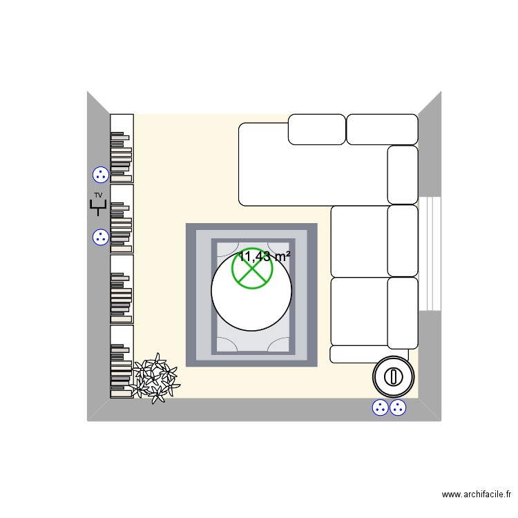 Salon. Plan de 1 pièce et 11 m2