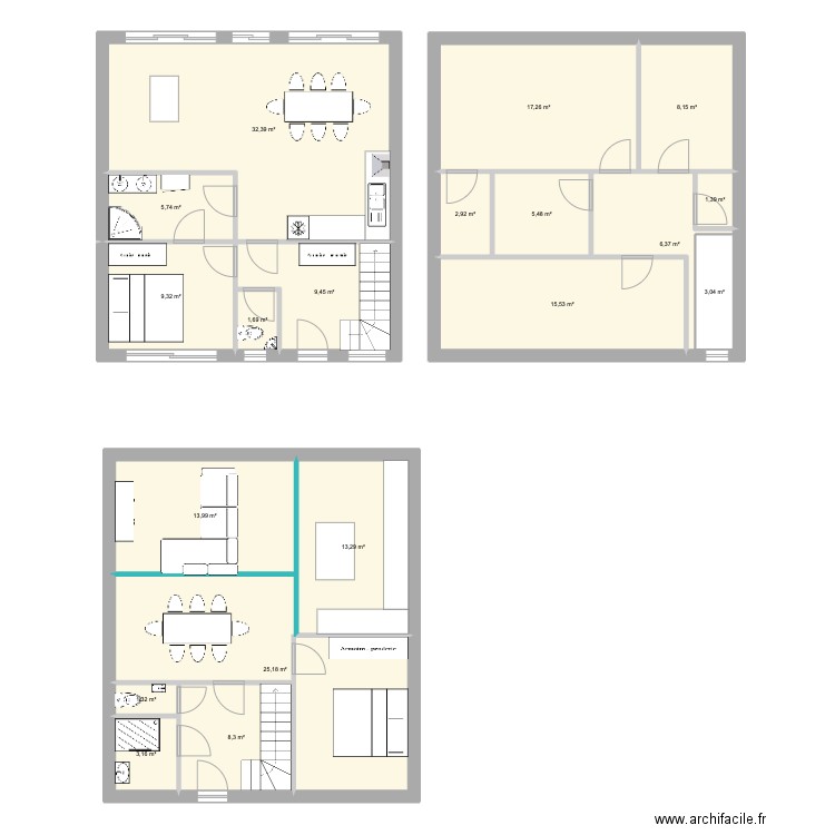 Digue 1. Plan de 19 pièces et 187 m2