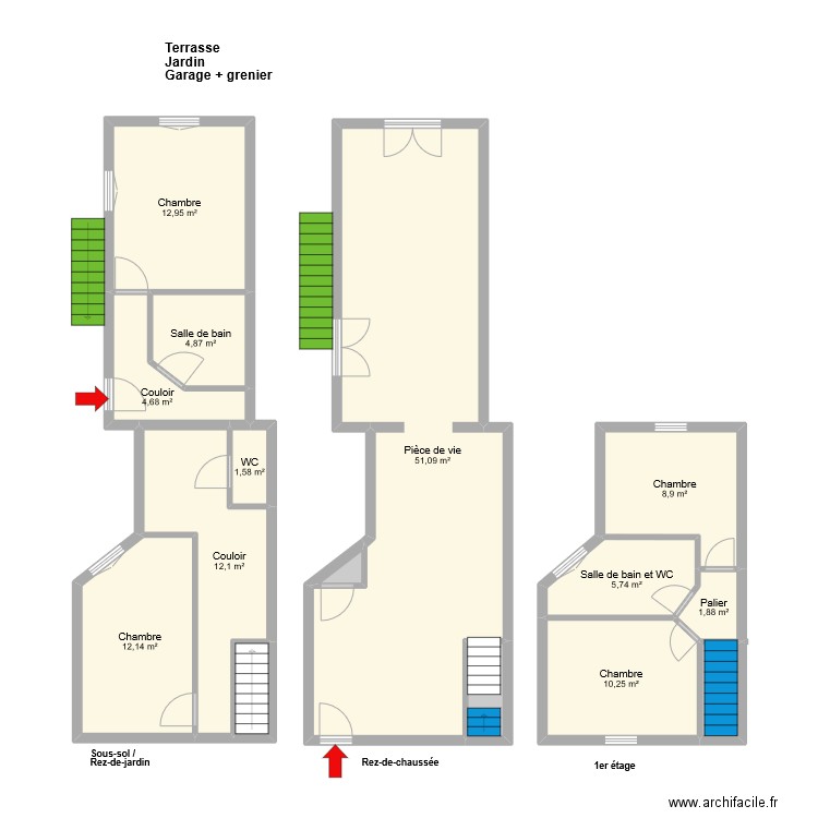 LE MERRER. Plan de 15 pièces et 132 m2