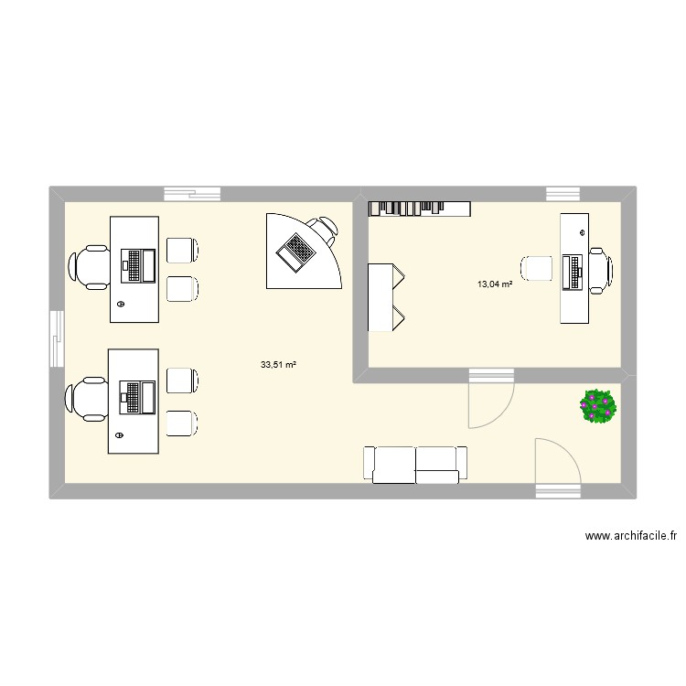 Plan bureau domicil+. Plan de 2 pièces et 47 m2