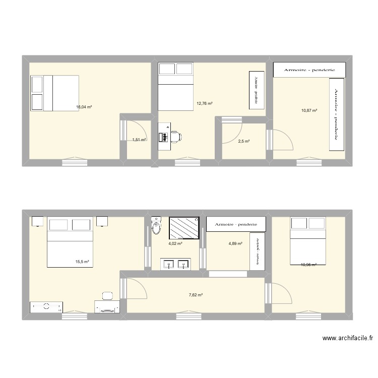 etage. Plan de 10 pièces et 87 m2