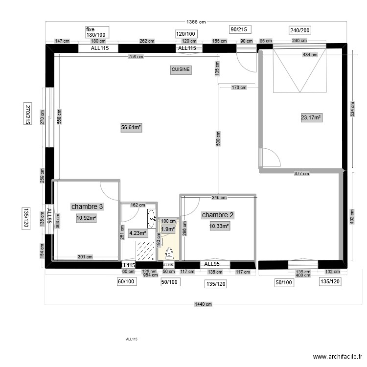 Parcey 45Cnouveau plan. Plan de 4 pièces et 27 m2