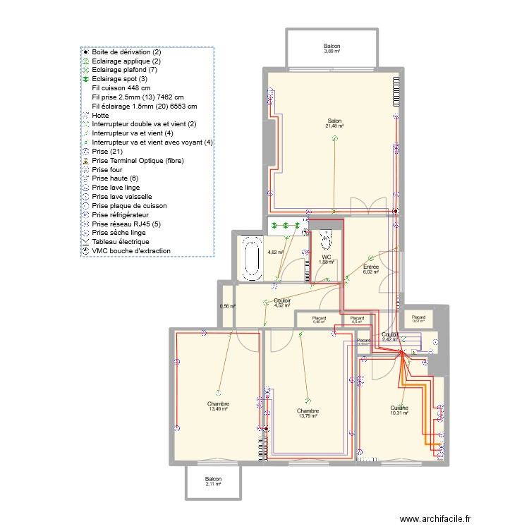 PML. Plan de 19 pièces et 89 m2