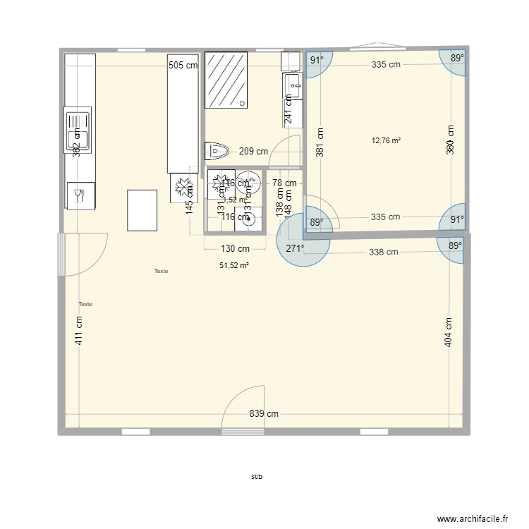 MARIE-ANNE. Plan de 3 pièces et 66 m2