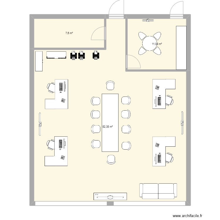 bureau TST. Plan de 3 pièces et 101 m2