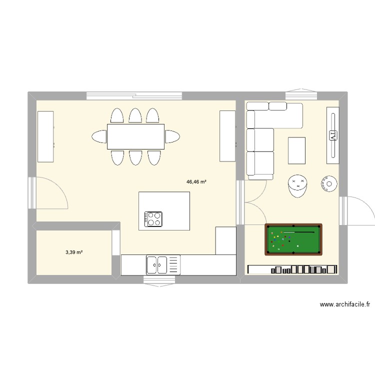 lyvonière. Plan de 2 pièces et 50 m2