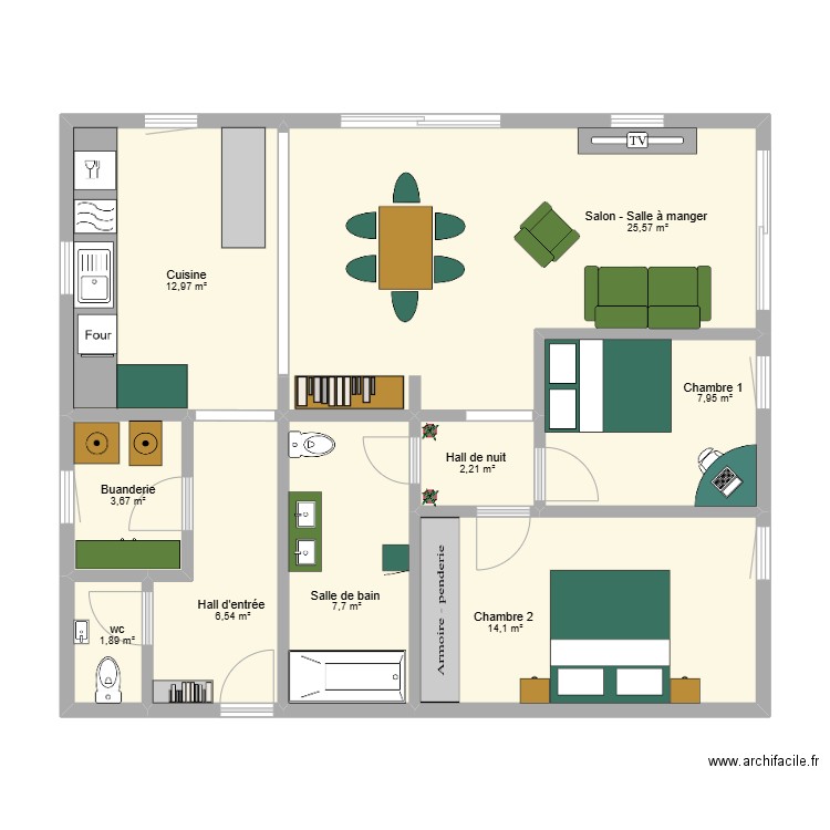 Plan Appartement Harre meublé . Plan de 9 pièces et 83 m2