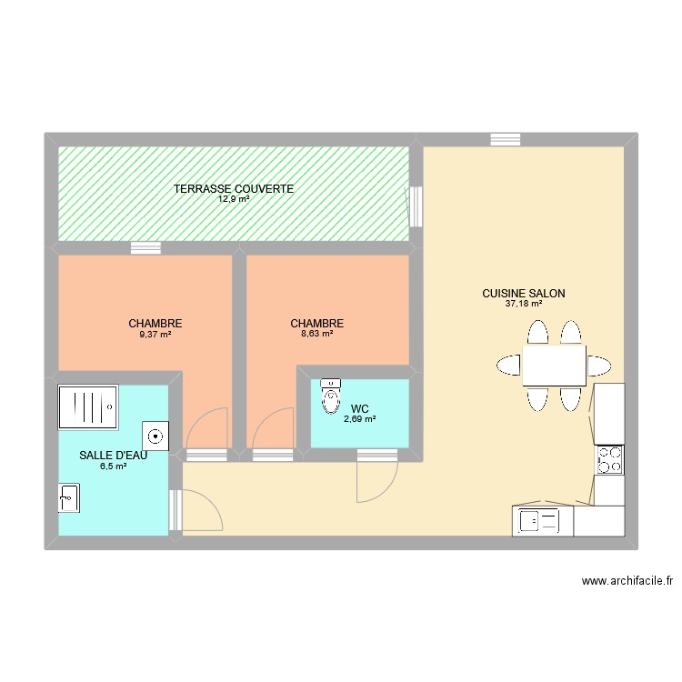 plan Obenheim avec équipement. Plan de 6 pièces et 77 m2