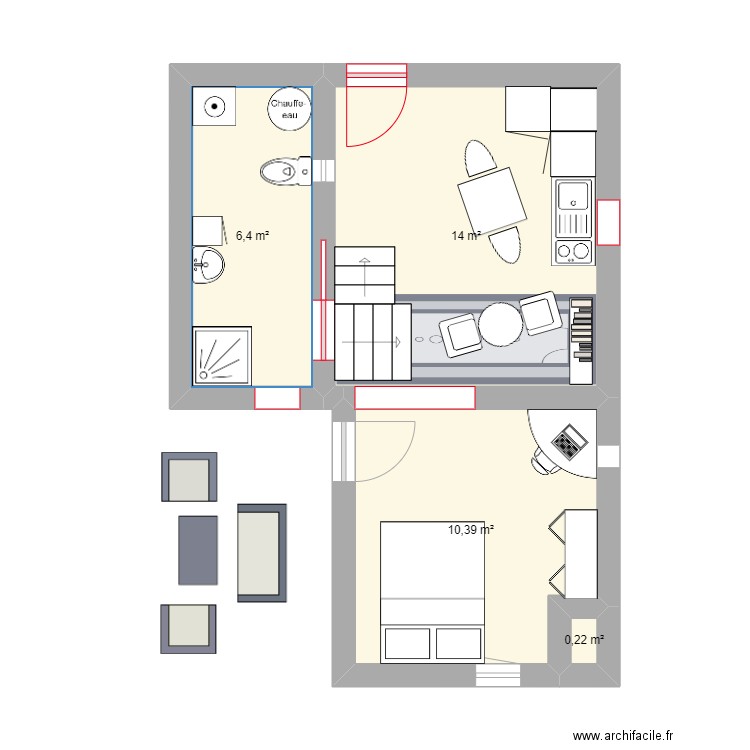 Projet de fou  OUOUhaha. Plan de 4 pièces et 31 m2