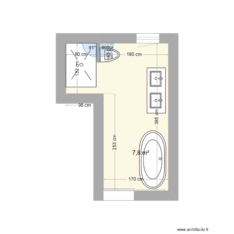 SDB enfant étage n2. Plan de 1 pièce et 8 m2