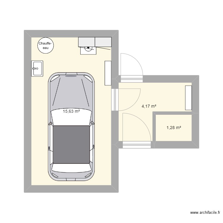 garage et hall. Plan de 3 pièces et 21 m2