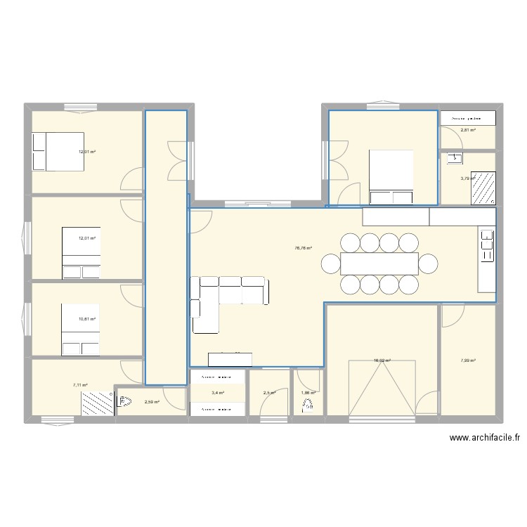 plan maison biga. Plan de 13 pièces et 159 m2