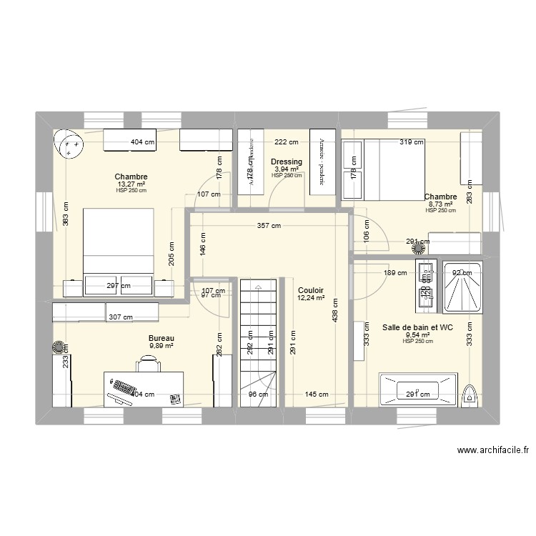 xwx. Plan de 6 pièces et 58 m2