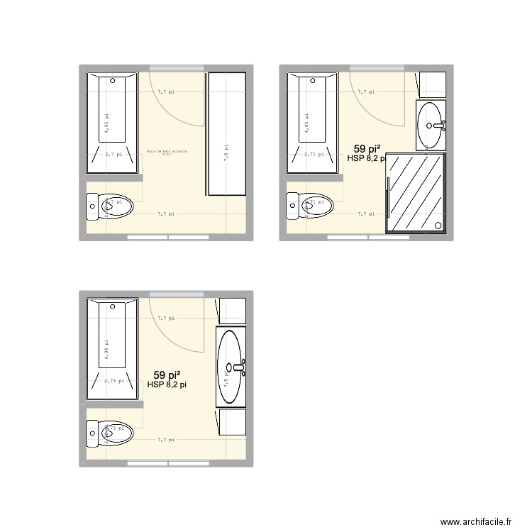 Salle de Bain. Plan de 3 pièces et 17 m2