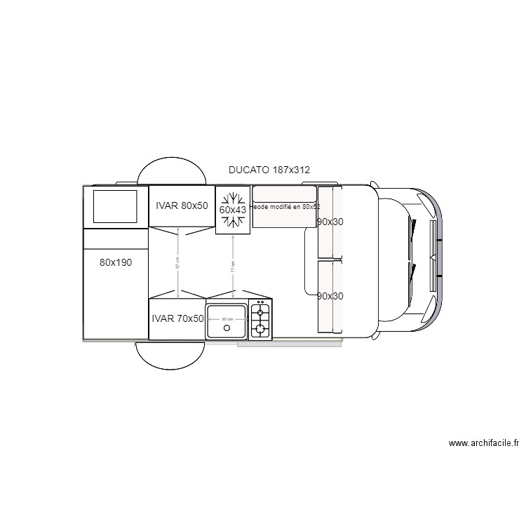 VAN cuisine couloir. Plan de 1 pièce et 6 m2