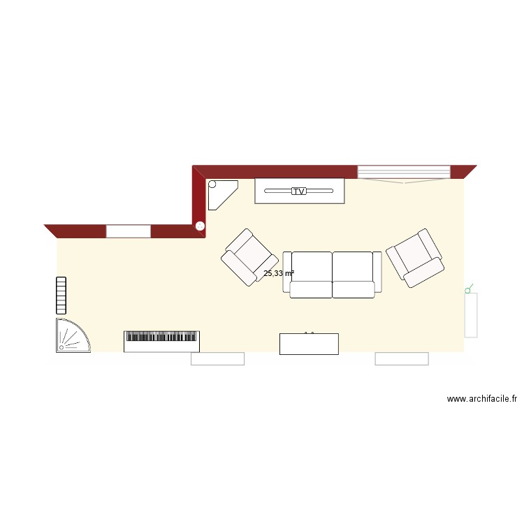 plan salon. Plan de 1 pièce et 25 m2