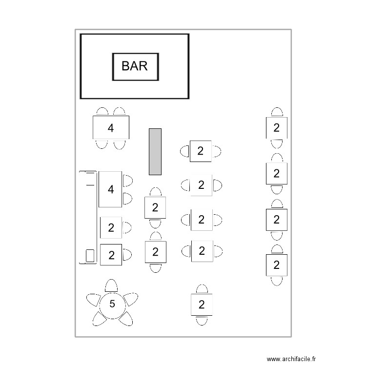 Plan de table 39 places. Plan de 1 pièce et 78 m2