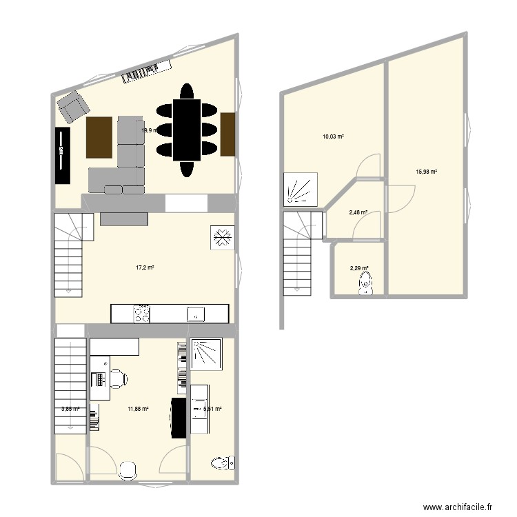 Jardiniers. Plan de 9 pièces et 89 m2