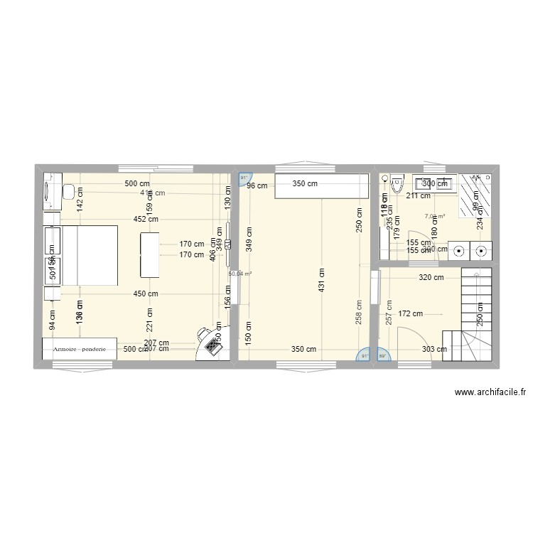 House of Lenur. Plan de 2 pièces et 57 m2