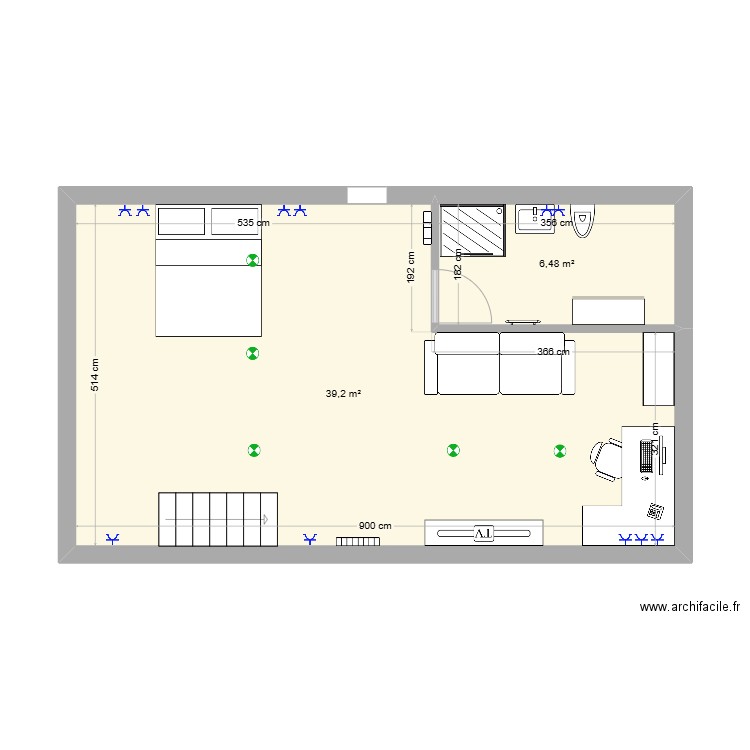 Grenier. Plan de 2 pièces et 46 m2