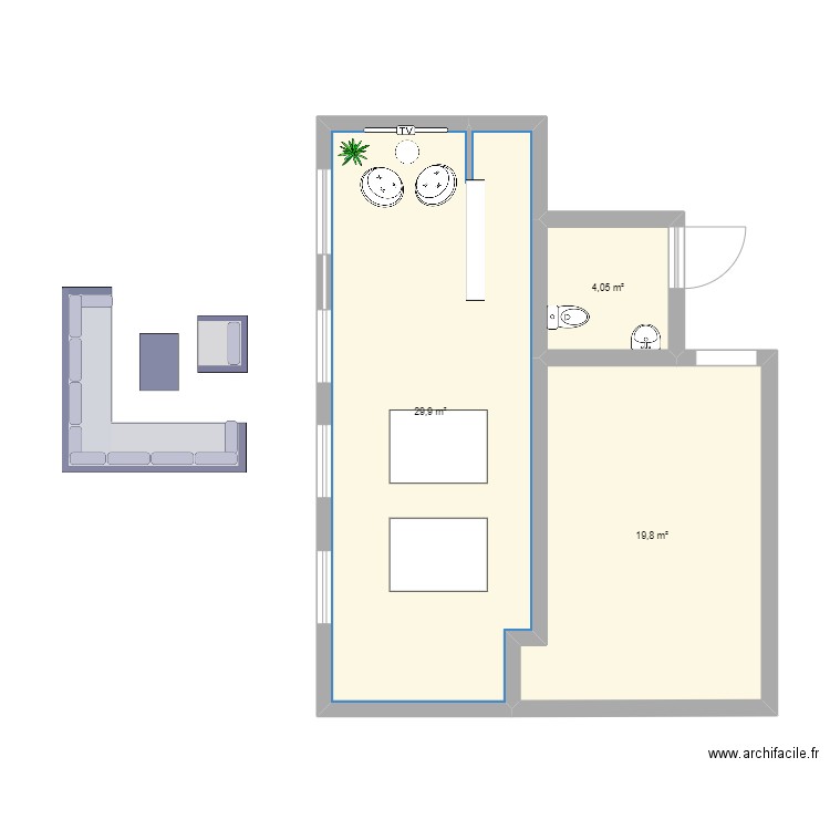 Magasin . Plan de 3 pièces et 54 m2