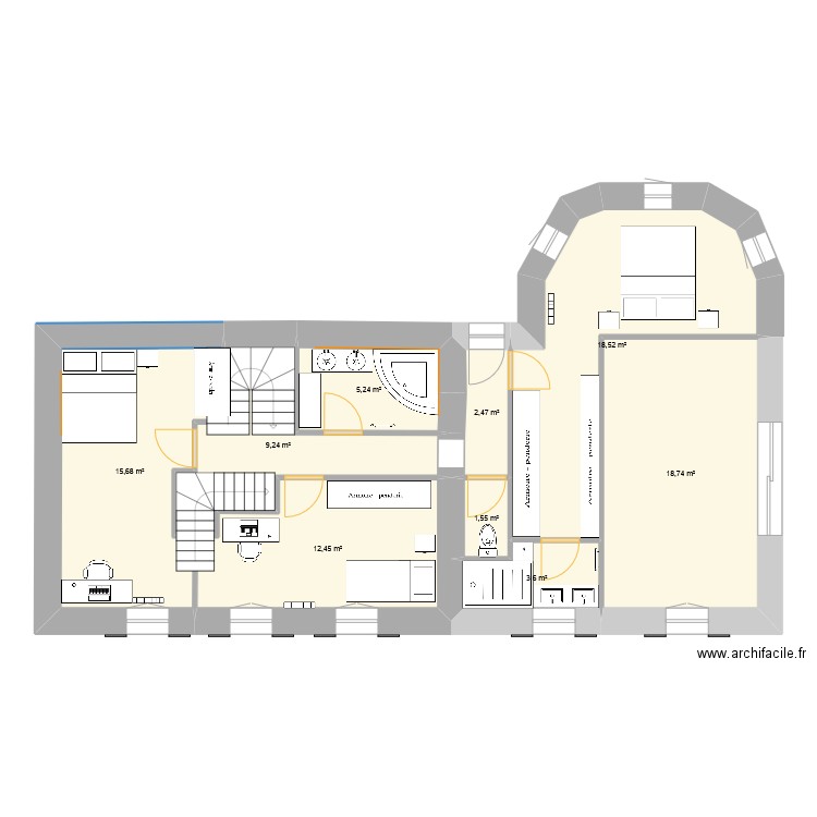 molompize etage. Plan de 9 pièces et 88 m2