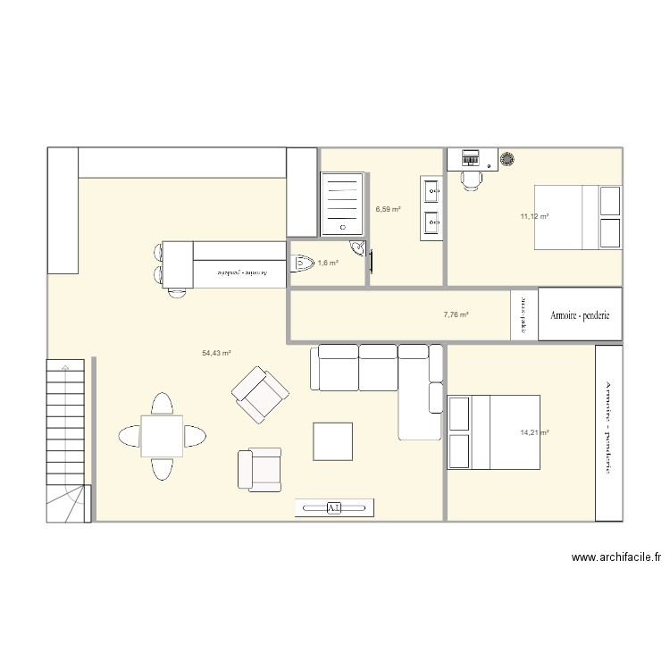 maison mouilleron etage. Plan de 6 pièces et 96 m2