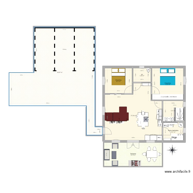 définitive. Plan de 8 pièces et 174 m2