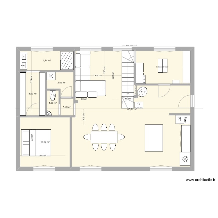 RDC5. Plan de 7 pièces et 86 m2