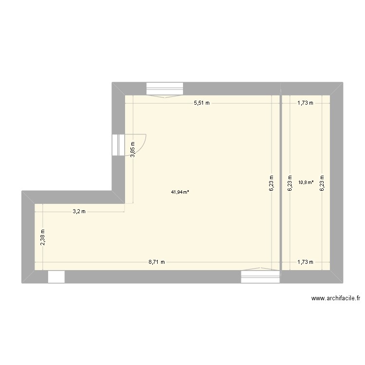 chambre parent . Plan de 2 pièces et 53 m2