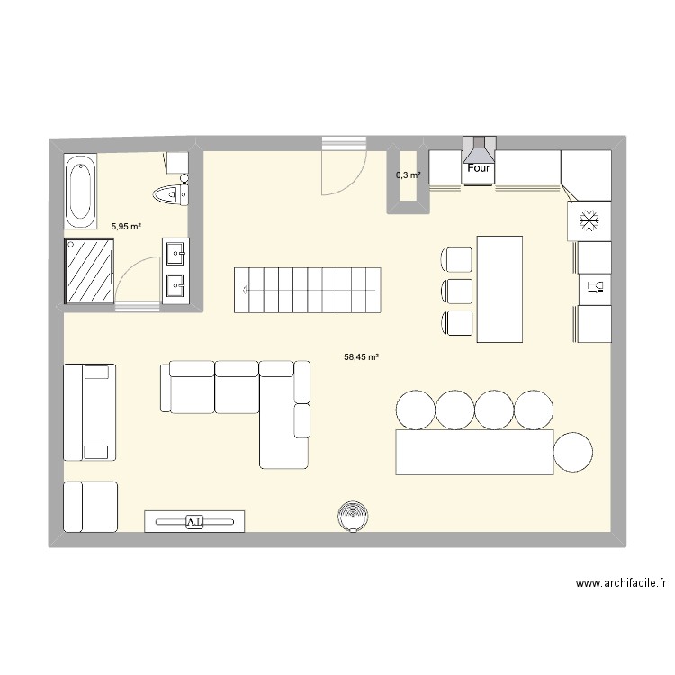 Chalet. Plan de 3 pièces et 65 m2