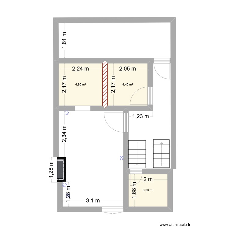 DUBLAN ETAGE 4. Plan de 3 pièces et 13 m2