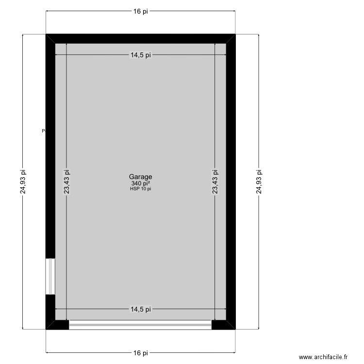 Garage 16x25 mur 10pi, pente 7/12. Plan de 1 pièce et 32 m2