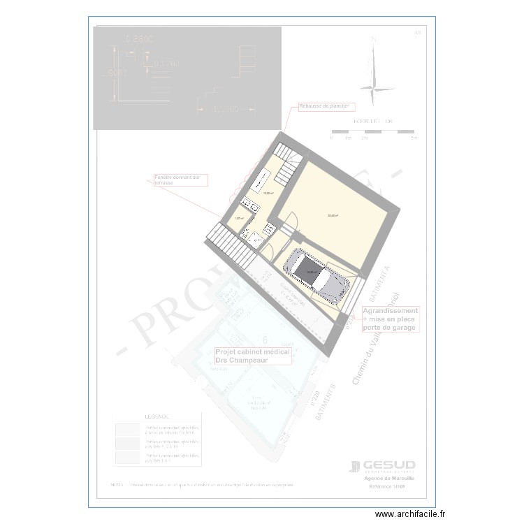 RDC. Plan de 4 pièces et 50 m2