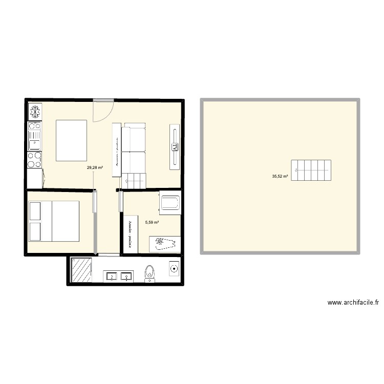 chalet 2. Plan de 3 pièces et 70 m2