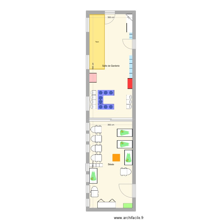 salle garderie caceres. Plan de 2 pièces et 54 m2