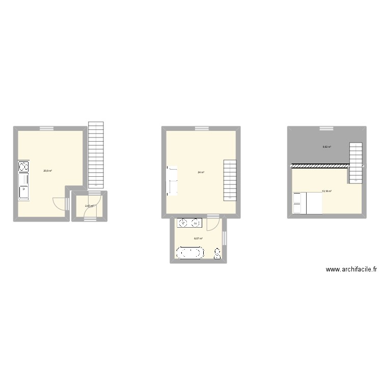 T2 Duplex+ mezzanine 58m2. Plan de 6 pièces et 78 m2