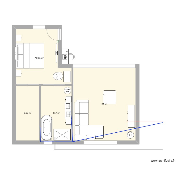 Extension maison. Plan de 4 pièces et 51 m2