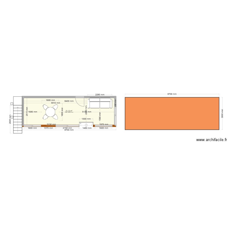 ALEXANDRE. Plan de 1 pièce et 21 m2