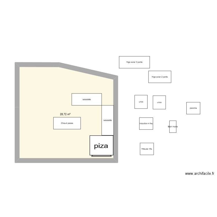 ravcuisine. Plan de 1 pièce et 29 m2