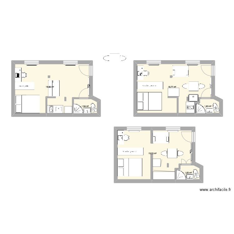 base0104. Plan de 6 pièces et 65 m2