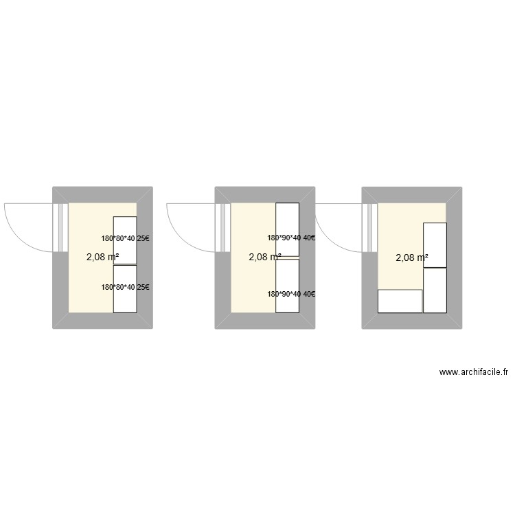 dressing. Plan de 3 pièces et 6 m2